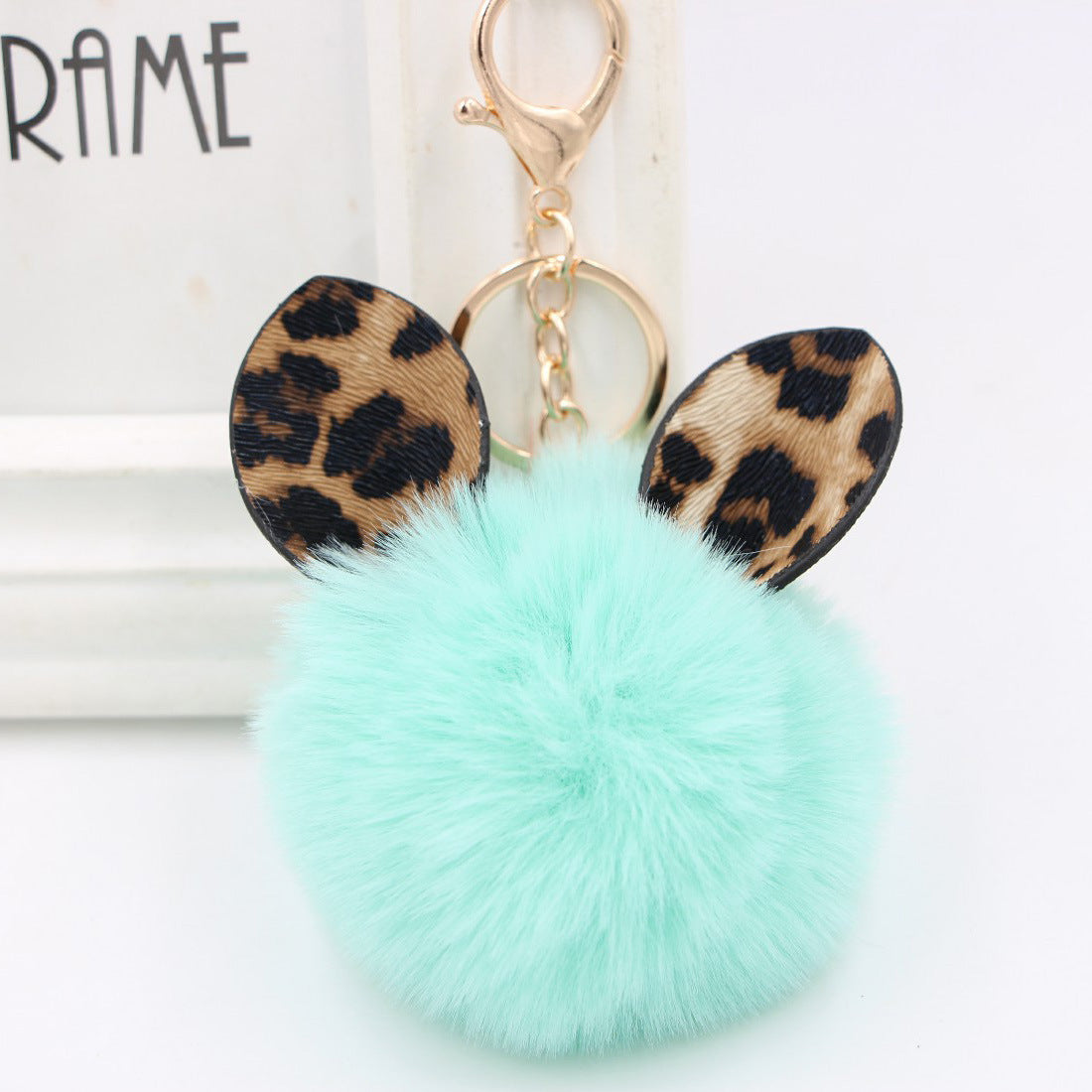Wholesale Leopard Print Ear Fur Ball Keychain Plush